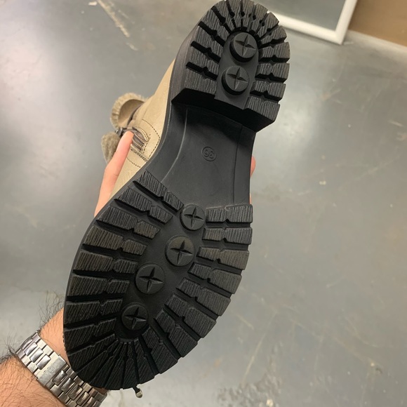 Women’s Faux Fur Lined Zipper and Buckle Detail Boots in Beige Faux Leather - Picture 15 of 16